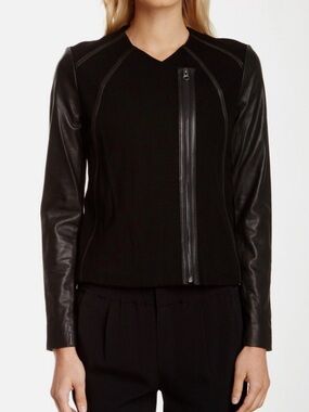 Vince Leather Jersey Moto Jacket Size M